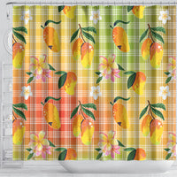 Aloha Hawaii Palaka Print Mango Plumeria Shower Curtain Tropical Vibes