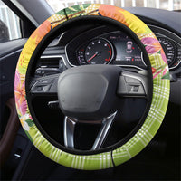 Aloha Hawaii Palaka Print Mango Plumeria Steering Wheel Cover Tropical Vibes
