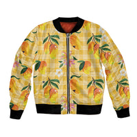 Aloha Hawaii Palaka Print Mango Plumeria Bomber Jacket Fresh Lemon