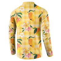 Aloha Hawaii Palaka Print Mango Plumeria Button Sweatshirt Fresh Lemon