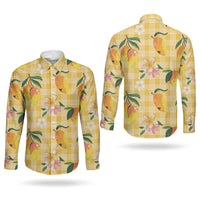 Aloha Hawaii Palaka Print Mango Plumeria Couples Matching Tank Maxi Dress and Long Sleeve Button Shirt Fresh Lemon