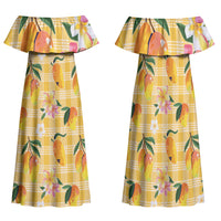 Aloha Hawaii Palaka Print Mango Plumeria Family Matching Off Shoulder Maxi Dress and Hawaiian Shirt Fresh Lemon