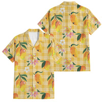 Aloha Hawaii Palaka Print Mango Plumeria Family Matching Short Sleeve Bodycon Dress and Hawaiian Shirt Fresh Lemon