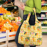 Aloha Hawaii Palaka Print Mango Plumeria Grocery Bag Fresh Lemon