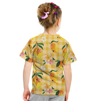 Aloha Hawaii Palaka Print Mango Plumeria Kid T Shirt Fresh Lemon