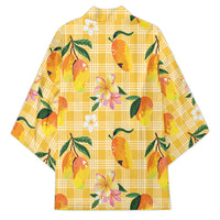 Aloha Hawaii Palaka Print Mango Plumeria Kimono Fresh Lemon