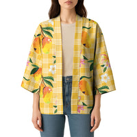 Aloha Hawaii Palaka Print Mango Plumeria Kimono Fresh Lemon