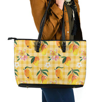 Aloha Hawaii Palaka Print Mango Plumeria Leather Tote Bag Fresh Lemon