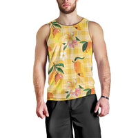 Aloha Hawaii Palaka Print Mango Plumeria Men Tank Top Fresh Lemon
