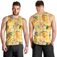 Aloha Hawaii Palaka Print Mango Plumeria Men Tank Top Fresh Lemon