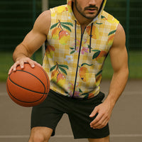 Aloha Hawaii Palaka Print Mango Plumeria Sleeveless Zip Hoodie Fresh Lemon