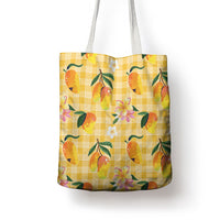 Aloha Hawaii Palaka Print Mango Plumeria Tote Bag Fresh Lemon