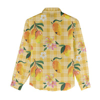 Aloha Hawaii Palaka Print Mango Plumeria Women Casual Shirt Fresh Lemon