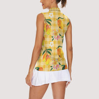 Aloha Hawaii Palaka Print Mango Plumeria Women Sleeveless Polo Shirt Fresh Lemon