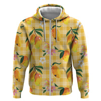 Aloha Hawaii Palaka Print Mango Plumeria Zip Hoodie Fresh Lemon
