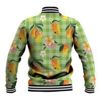Aloha Hawaii Palaka Print Mango Plumeria Baseball Jacket Cool Mint