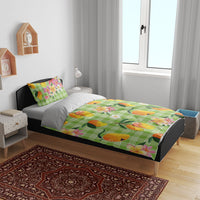Aloha Hawaii Palaka Print Mango Plumeria Bedding Set Cool Mint