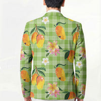 Aloha Hawaii Palaka Print Mango Plumeria Blazer Cool Mint