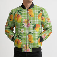 Aloha Hawaii Palaka Print Mango Plumeria Bomber Puffer Jacket Cool Mint