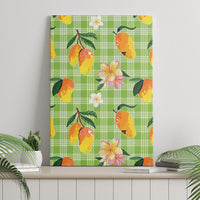 Aloha Hawaii Palaka Print Mango Plumeria Canvas Wall Art Cool Mint