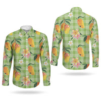 Aloha Hawaii Palaka Print Mango Plumeria Couples Matching Off Shoulder Maxi Dress and Long Sleeve Button Shirt Cool Mint