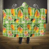 Aloha Hawaii Palaka Print Mango Plumeria Hooded Blanket Cool Mint