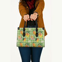 Aloha Hawaii Palaka Print Mango Plumeria Leather Bag Cool Mint