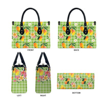 Aloha Hawaii Palaka Print Mango Plumeria Leather Bag Cool Mint