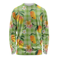 Aloha Hawaii Palaka Print Mango Plumeria Long Sleeve Shirt Cool Mint