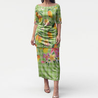 Aloha Hawaii Palaka Print Mango Plumeria Puletasi Cool Mint