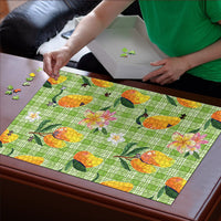 Aloha Hawaii Palaka Print Mango Plumeria Puzzle Cool Mint