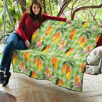 Aloha Hawaii Palaka Print Mango Plumeria Quilt Cool Mint