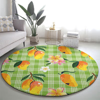 Aloha Hawaii Palaka Print Mango Plumeria Round Carpet Cool Mint