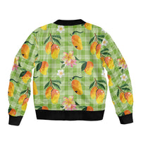 Aloha Hawaii Palaka Print Mango Plumeria Sleeve Zip Bomber Jacket Cool Mint
