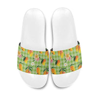 Aloha Hawaii Palaka Print Mango Plumeria Slide Sandals Cool Mint