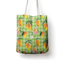 Aloha Hawaii Palaka Print Mango Plumeria Tote Bag Cool Mint
