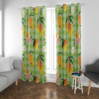 Aloha Hawaii Palaka Print Mango Plumeria Window Curtain Cool Mint