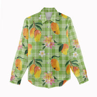 Aloha Hawaii Palaka Print Mango Plumeria Women Casual Shirt Cool Mint