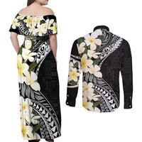 Aloha Hawaii Festive Couples Matching Off Shoulder Maxi Dress and Long Sleeve Button Shirt Frangipani Lace Classic LT7 - Polynesian Pride