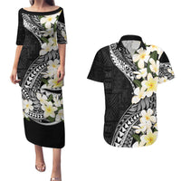 Aloha Hawaii Festive Couples Matching Puletasi and Hawaiian Shirt Frangipani Lace Classic LT7 Black - Polynesian Pride