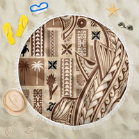 Samoa Tapa Beach Blanket Siapo Mix Tatau Patterns LT7 One Size 150cm Beige - Polynesian Pride