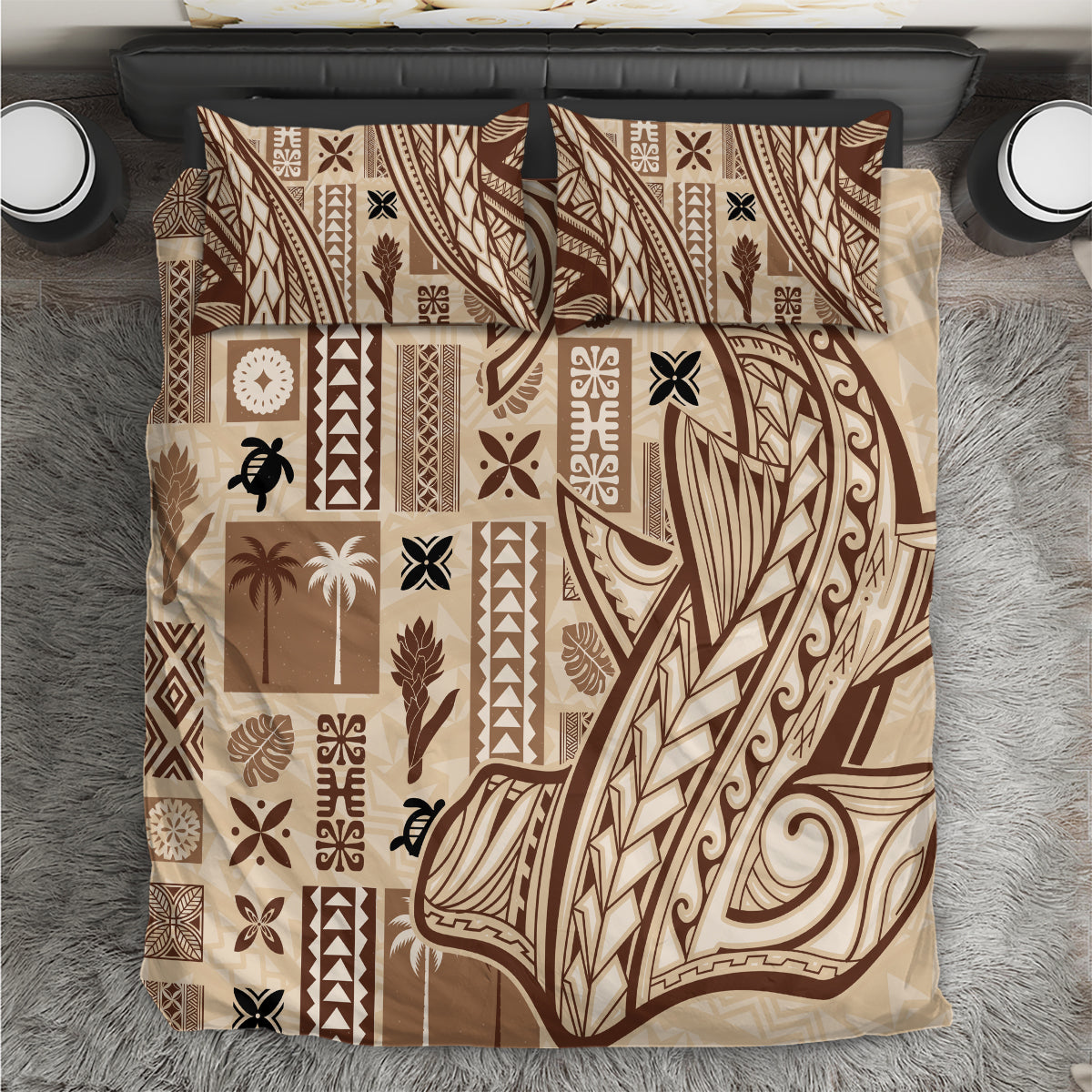 Samoa Tapa Bedding Set Siapo Mix Tatau Patterns LT7 Beige - Polynesian Pride