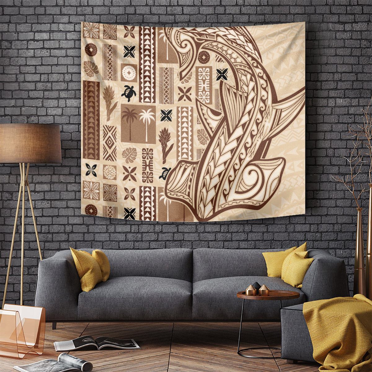 Samoa Tapa Tapestry Siapo Mix Tatau Patterns LT7 Beige - Polynesian Pride