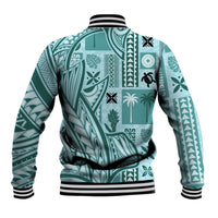 Samoa Tapa Baseball Jacket Siapo Mix Tatau Patterns - Teal LT7 - Polynesian Pride