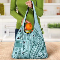 Samoa Tapa Grocery Bag Siapo Mix Tatau Patterns - Teal