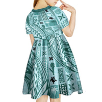 Samoa Tapa Kid Short Sleeve Dress Siapo Mix Tatau Patterns - Teal LT7 - Polynesian Pride