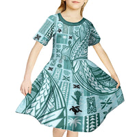 Samoa Tapa Kid Short Sleeve Dress Siapo Mix Tatau Patterns - Teal LT7 - Polynesian Pride