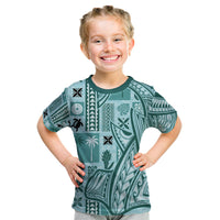 Samoa Tapa Kid T Shirt Siapo Mix Tatau Patterns - Teal LT7 Teal - Polynesian Pride
