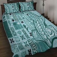 Samoa Tapa Quilt Bed Set Siapo Mix Tatau Patterns - Teal LT7 - Polynesian Pride