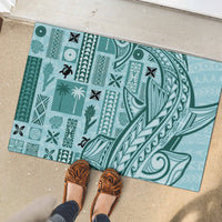 Samoa Tapa Rubber Doormat Siapo Mix Tatau Patterns - Teal LT7 - Polynesian Pride